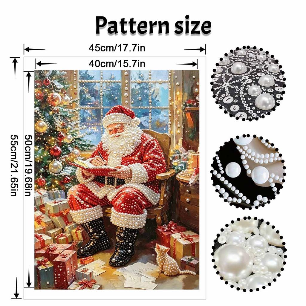 Christmas Santa Claus Writing List Pearl Bead Painting Kit with Frame Shiny Canvas Art Creative Craft Home Decoration Holiday Gift