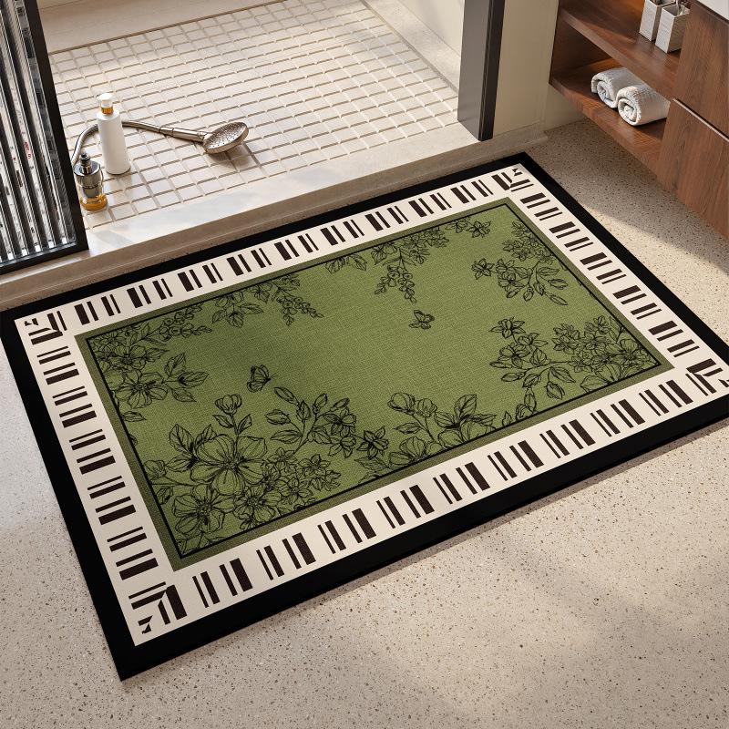Diatom Mud Quick-Dry Non-Slip Bathroom Mat: French Style, Water Absorbing, Dirt Resistant, Easy Clean.