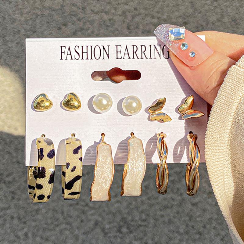 Vintage Butterfly Leopard Earring Set Star Moon For Women Girls Pearl Transparent Resin Earrings Elegant Wedding Party Jewellery