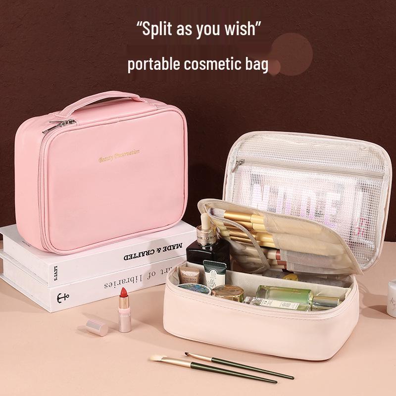 Waterproof Large-Capacity Cross-Border Makeup Bag with Detachable Partitions and Portable Handbag Design