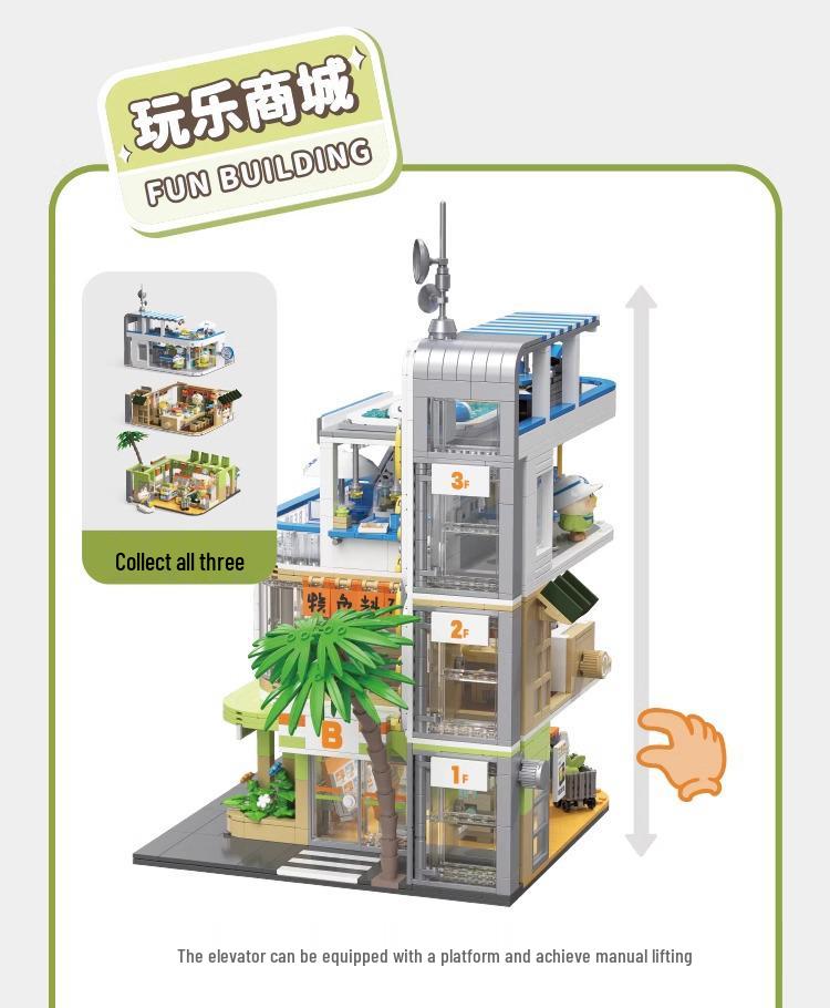 Parrot BEBE Playtown Series: Street View Cottage Building Blocks - Coffee Shop & Izakaya Assembly Toy Gift