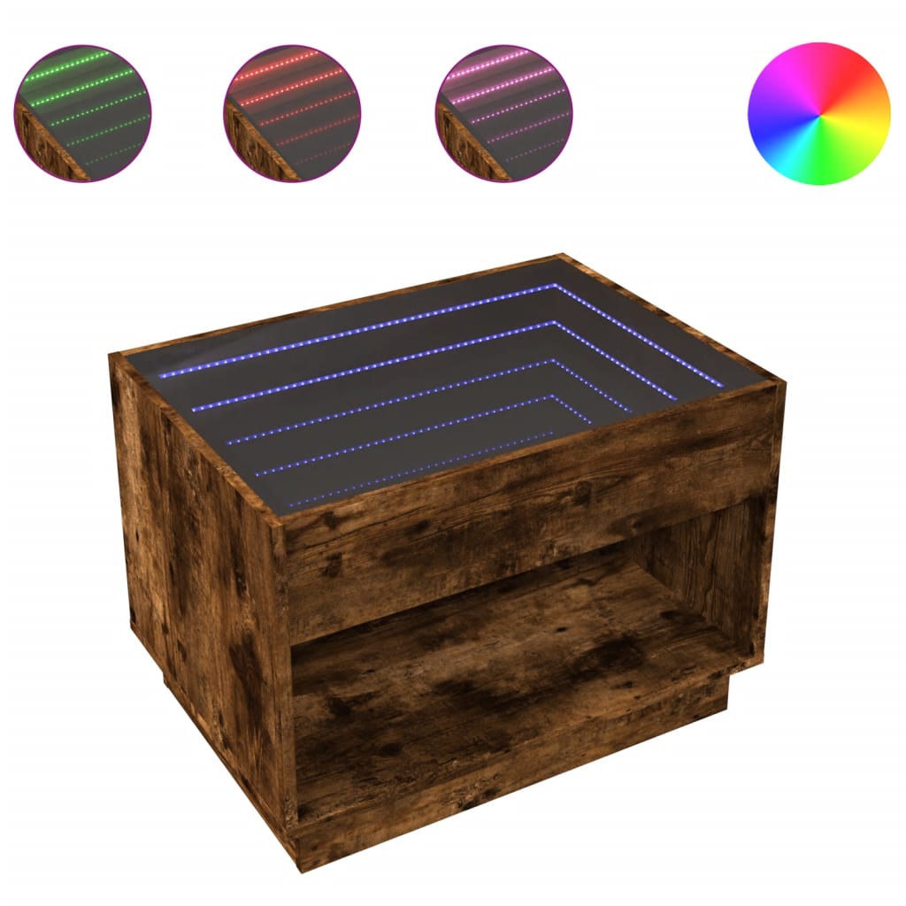 Infinity LED Coffee Table In Smoked Oak 70x50x50 Cm