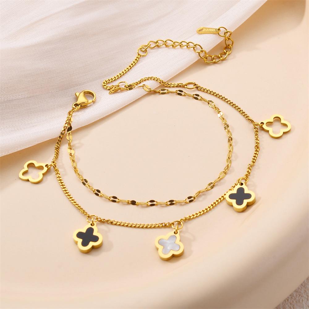 Korean Titanium Steel Four-Leaf Clover Bracelet - Women's Fashion, Versatile & Non-Fading Jewelry