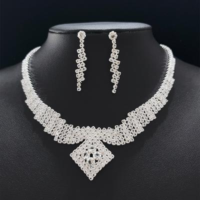Rhombus Brautschmuck Set High-End Kristall Diamant Halskette Ohrringe Zweiteiliges Set Kreativer neuer Schmuck Damen