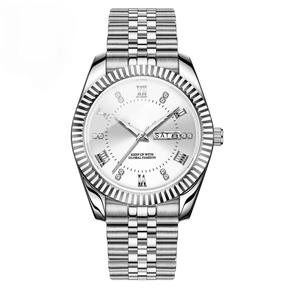 Armbanduhr für Herren Edelstahl Datum Quarz Uhr Wasserdicht Leuchtend Lässige Uhren