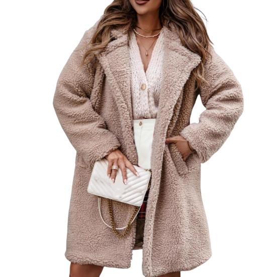 

Женское флисовое пальто, повседневное пальто-кардиган из пушистой шерпы с лацканами, с длинными рукавами, из искусственного меха, теплая зимняя верхняя одежда S
