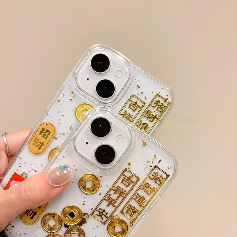 Glitter Gold Foil Phone Case IPhone 16 15 14 Pro Max Plus Drop Protection Silicone Full Cover Cute Kawaii Style