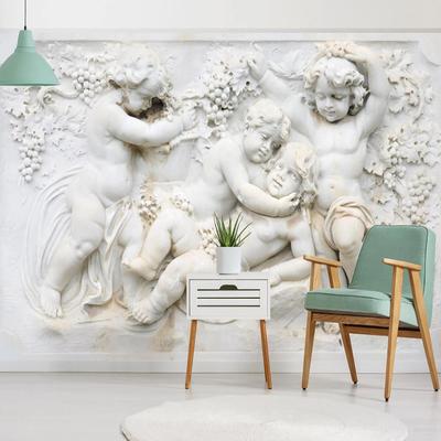 Fototapete Wohnzimmer Schlafzimmer Dekor 3D Stereoskopischer Reliefputz Europäischer Stil Kleine Engelsskulptur Großes Wandbild