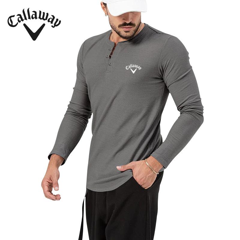 

Футболка большого размера с вышивкой Callaway, новая мужская футболка с круглым вырезом и длинными рукавами, свободный свитер, повседневная мужская футболка с длинными рукавами M чёрный