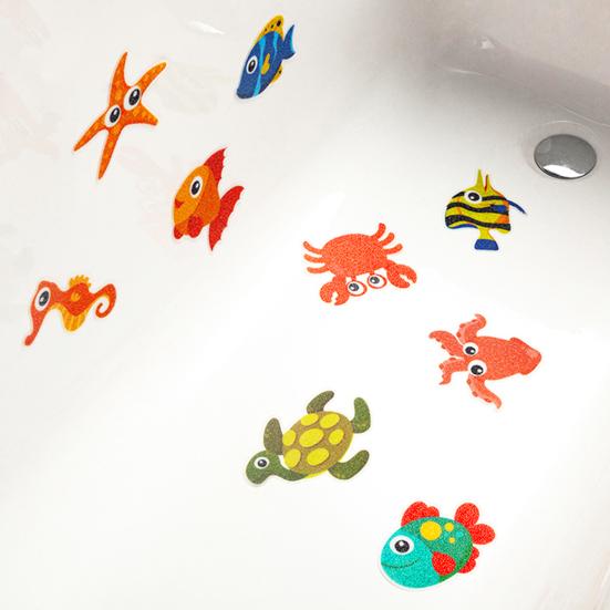 1 takım küvet etiketi parlak renkli çiçek ve hayvan desen yapışkanlı çıkartmalar banyo için kaymaz duş çıkartmaları
