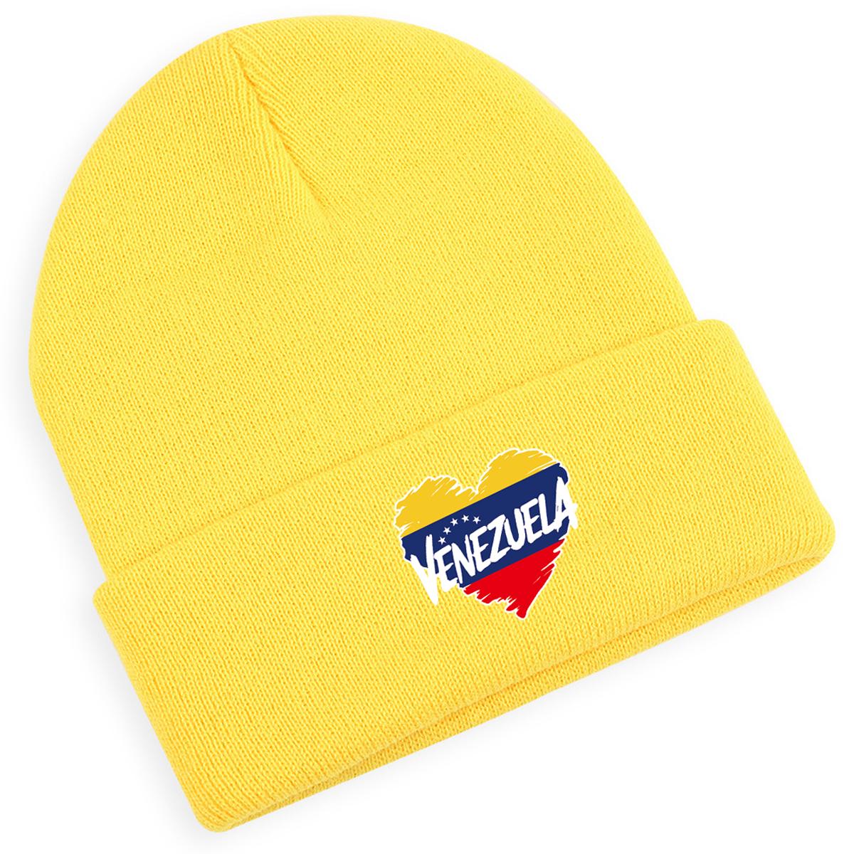 

Вязаная шапка с принтом в виде сердца венесуэльского флага, мягкая повседневная стильная эластичная вязаная шапка унисекс, на осень-зиму as the picture жёлтый