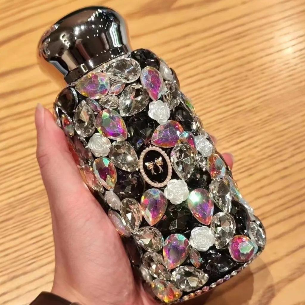 Bling Crystal Diamond Thermos Bottle Portable Stainless Steel Insulated Cup Sparkling Rhinestone Water Bottle Coffee Mug Tumbler