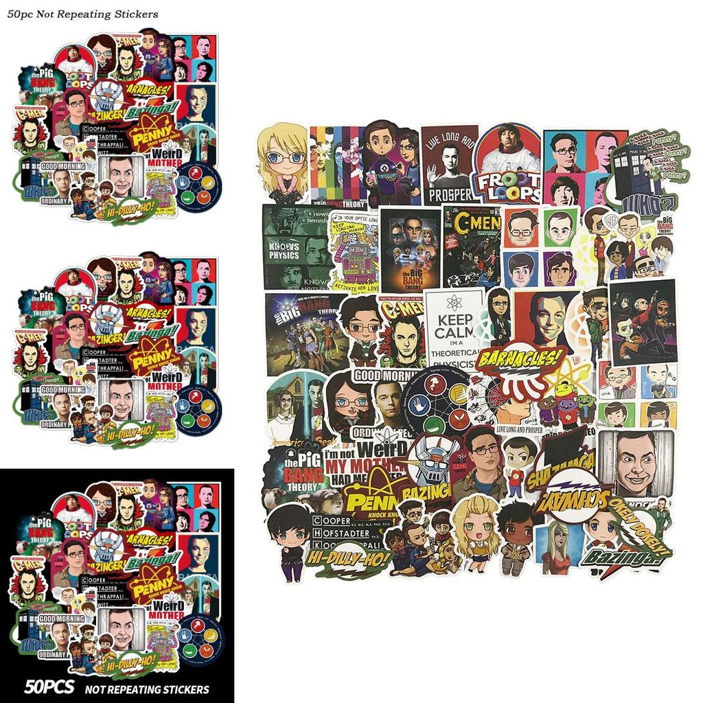 Set di Adesivi Cartoon The Big Bang Theory Cinquanta Pezzi Impermeabili e Resistenti al Sole Decalcomanie per Valigia Auto Laptop Quaderno