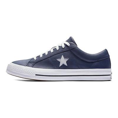 One Star Perforiertes Leder Low Top Navy Star Rutschfest Abriebfest Low-Top Skate Schuhe Unisex Sneaker Grau-Blau 158463C