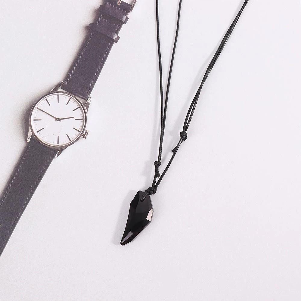 Longitud Zafiro negro Cristal austriaco Chapado en 18K Collar con colgante de diente de lobo Accesorios para parejas