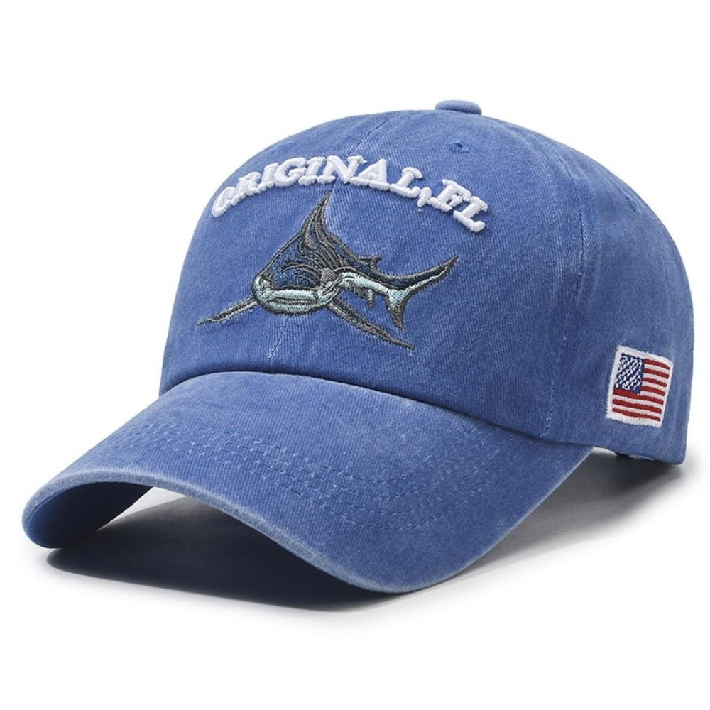 Washed Cotton Shark Embroidered Baseball Cap American Flag Patch Adjustable Distressed Baseball Cap Hip Hop Sunscreen Sun Hat