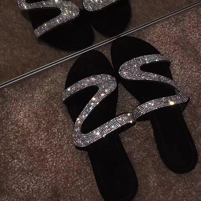 2025 Hot Sale New Women Summer Flat Bling Slippers Female Flip Flops Sandals Outdoor Beach Women Sandals Glitter Shoes for Women