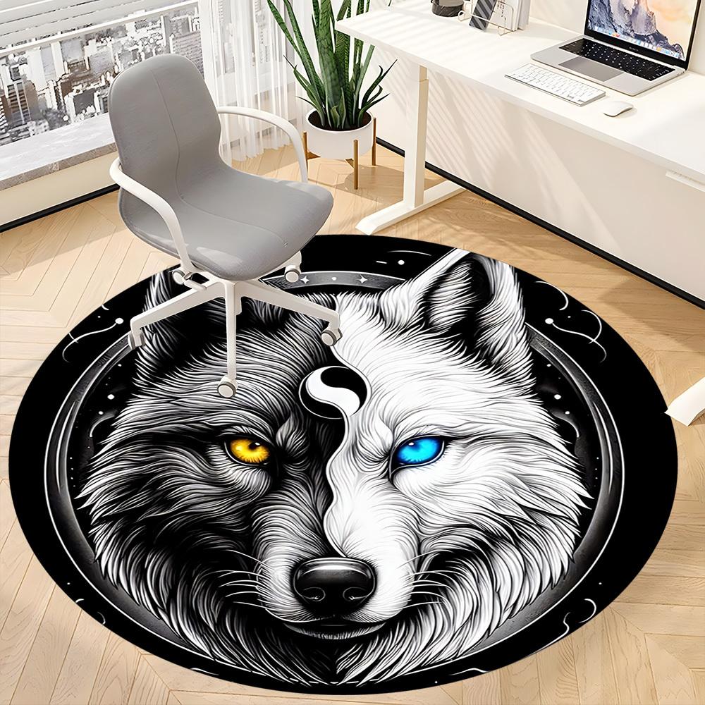 1pc Wolf YinYang Office Round Area Rug, Under Office Chairs Bedroom Living Room Home Decor, Room Deco, Available in Various Sizes