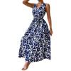 Elegant Women's Dress with French Resort Print V-neck Lace-up