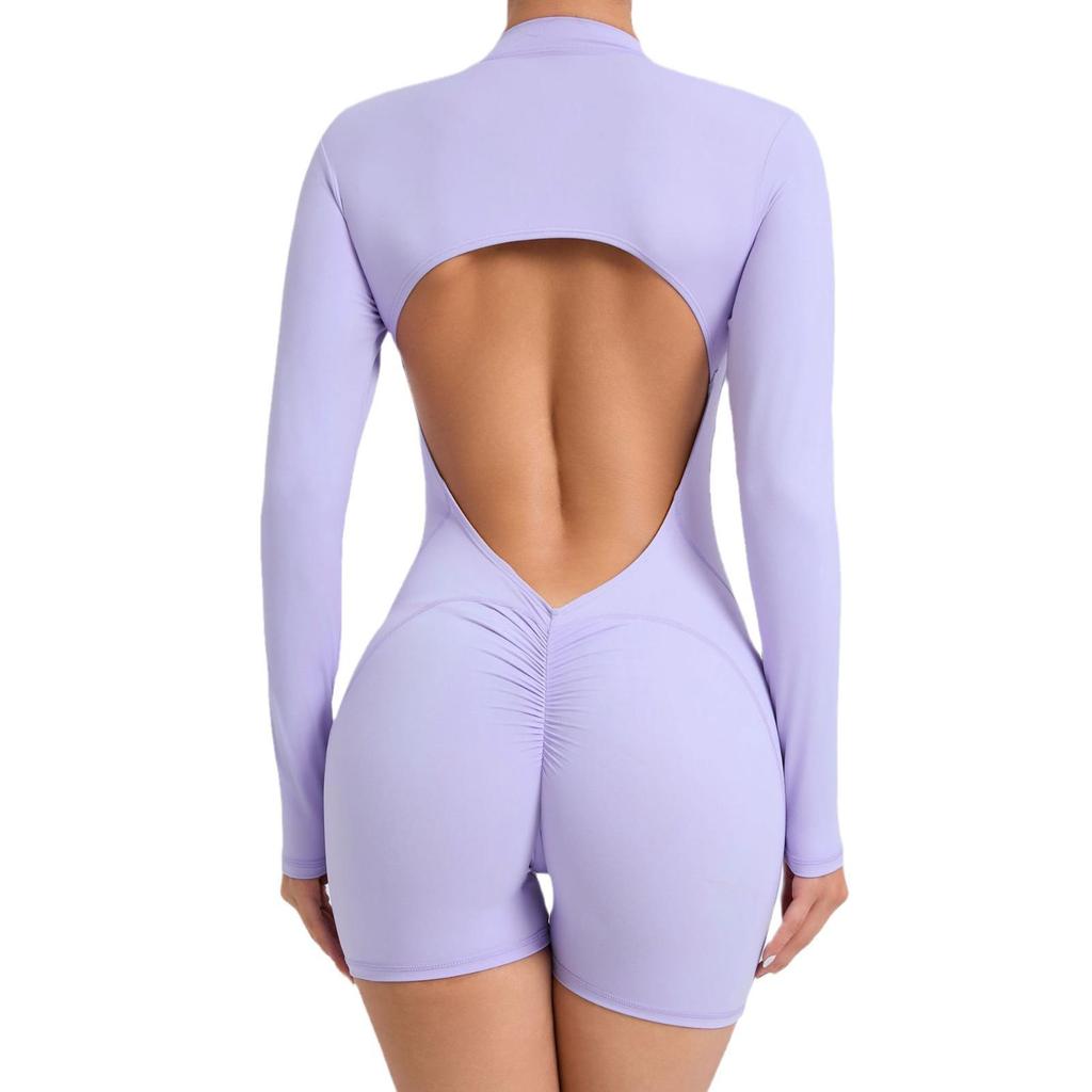 Chic One-Piece Zip Jumpsuit - Long-Sleeve, Backless Yoga Outfit & Sexy Fitness Wear