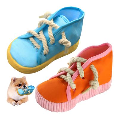 Heizi Hunde Kauspielzeug Schuhe/Hausschuhe, 2 Paar, Kauspielzeug für kleine Hunde, Haustiersicher, Langlebig, Waschbar (Hoch-Oben (Blau und Orange))