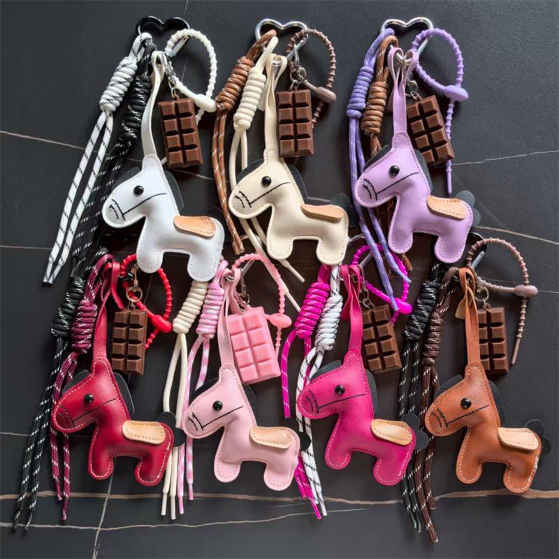 3d Cute Animal Keychain Creative Little Horse-shaped Bag Charm Horse Year Mascot Decoration Woven Rope Chocolate Keychain Gift