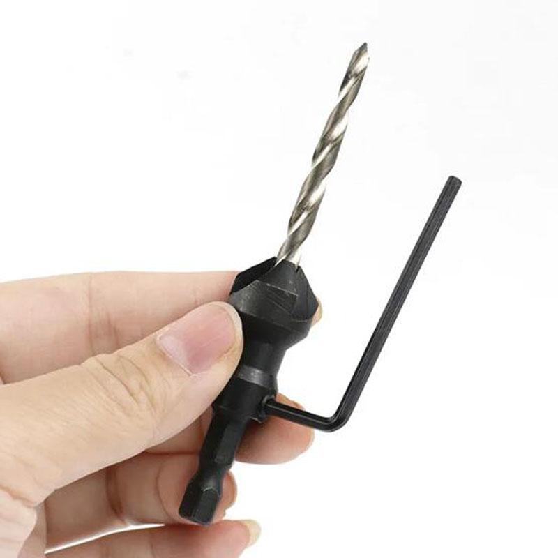 4pcs HSS 4241 Carpentry Countersink Drill Bit Set Quick Change Hex Shank Screw #6 #10 #13 #16+1pc Wrench