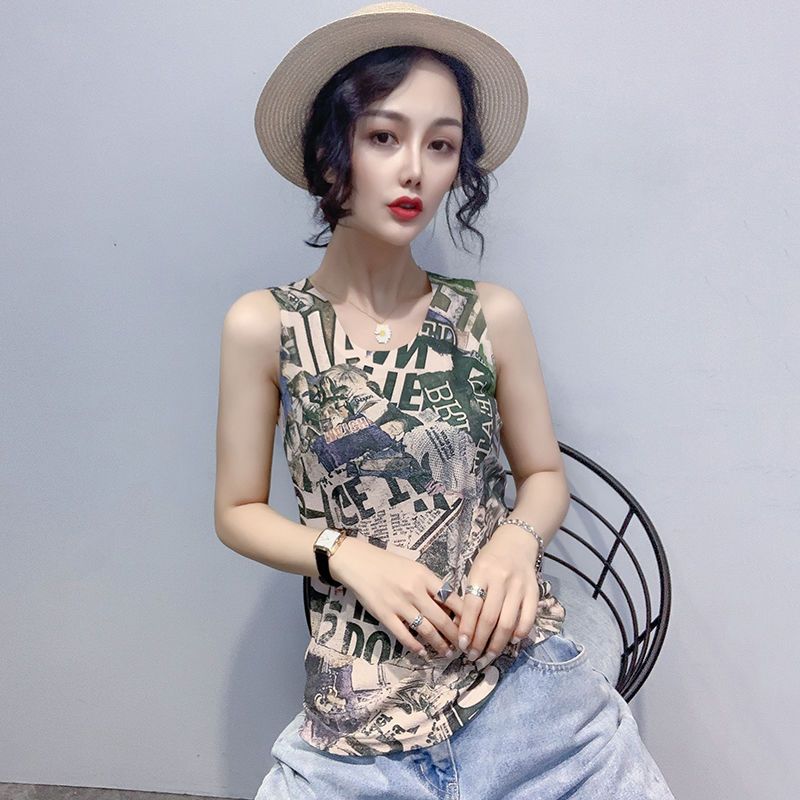 Korean Printed Camisole Vest Women's Summer New Fashionable Slim Fit Sleeveless T-shirt Top