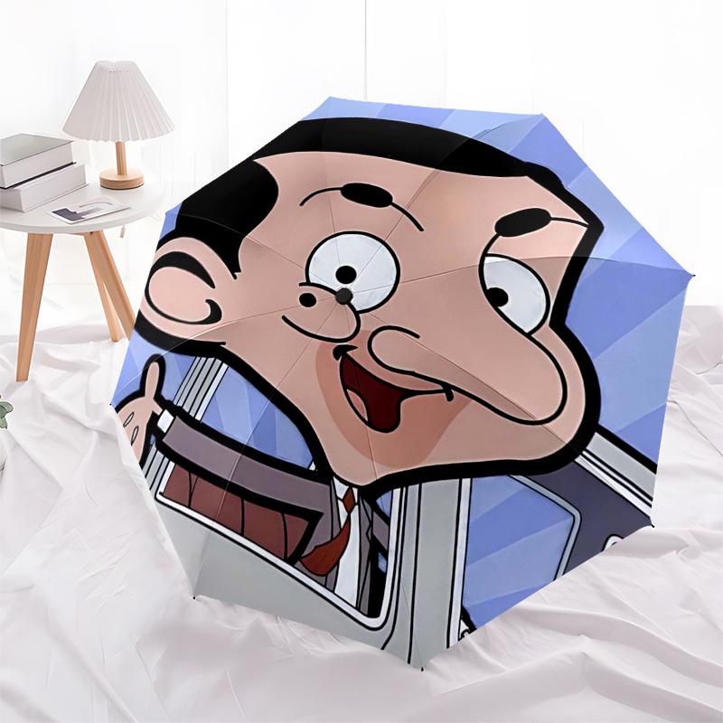 Ombrello da Viaggio a Tema Mr. Bean - 8 Stecche, Apertura e Chiusura Automatica, Design Pieghevole Portatile, Ombrello Compatto ed Elegante Adatto per Esterni
