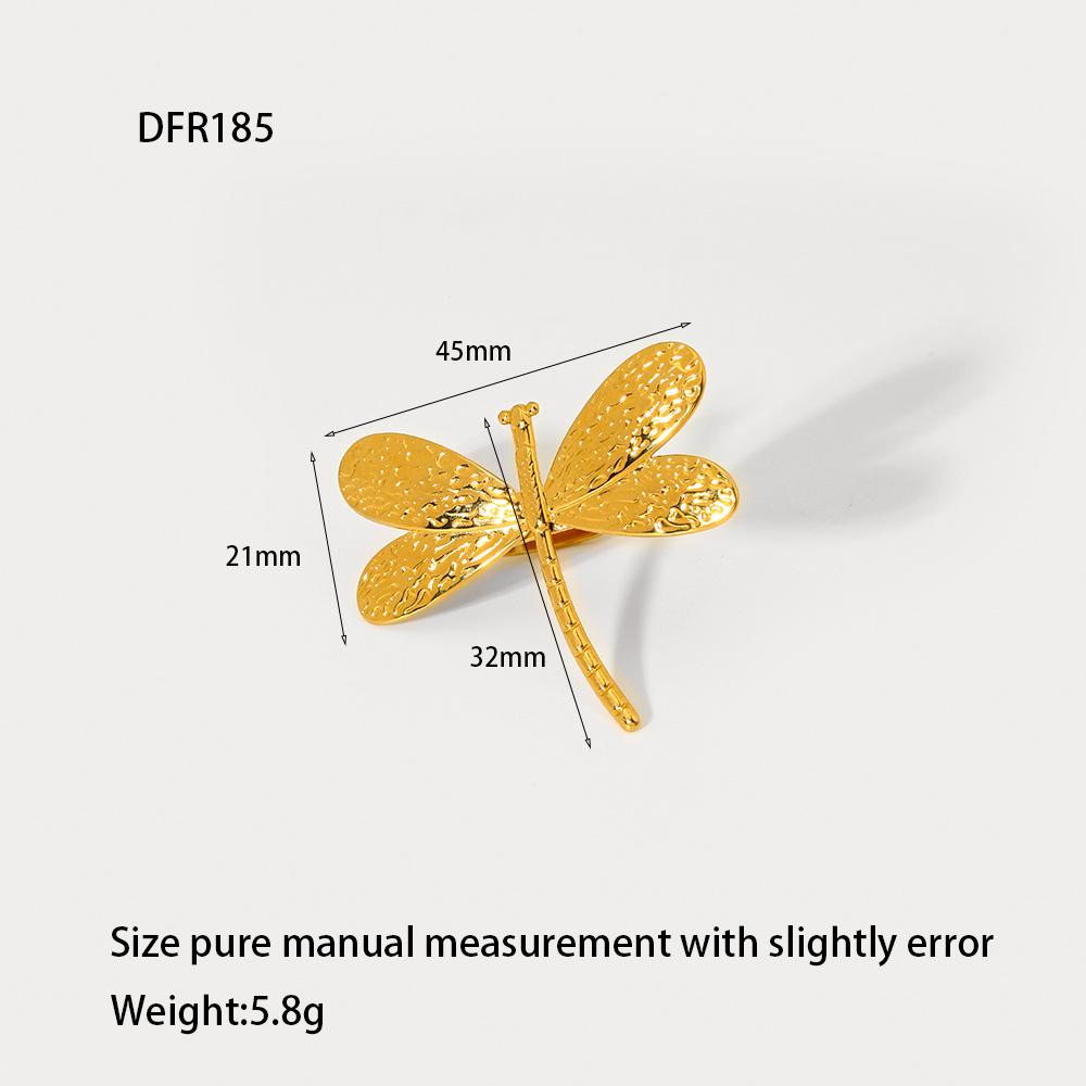 European and American ins plated 18K gold stainless steel starfish dragonfly geometric opening ring exaggerated design waterproof ring female