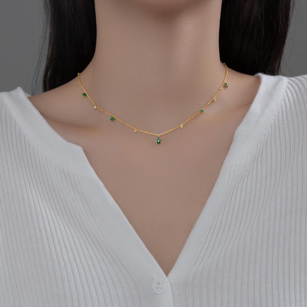 925 Sterling Silver Diamond Necklace Green White Water Drop Zircon Gold Plated Necklaces for Women Fashion Jewelry Necklaces