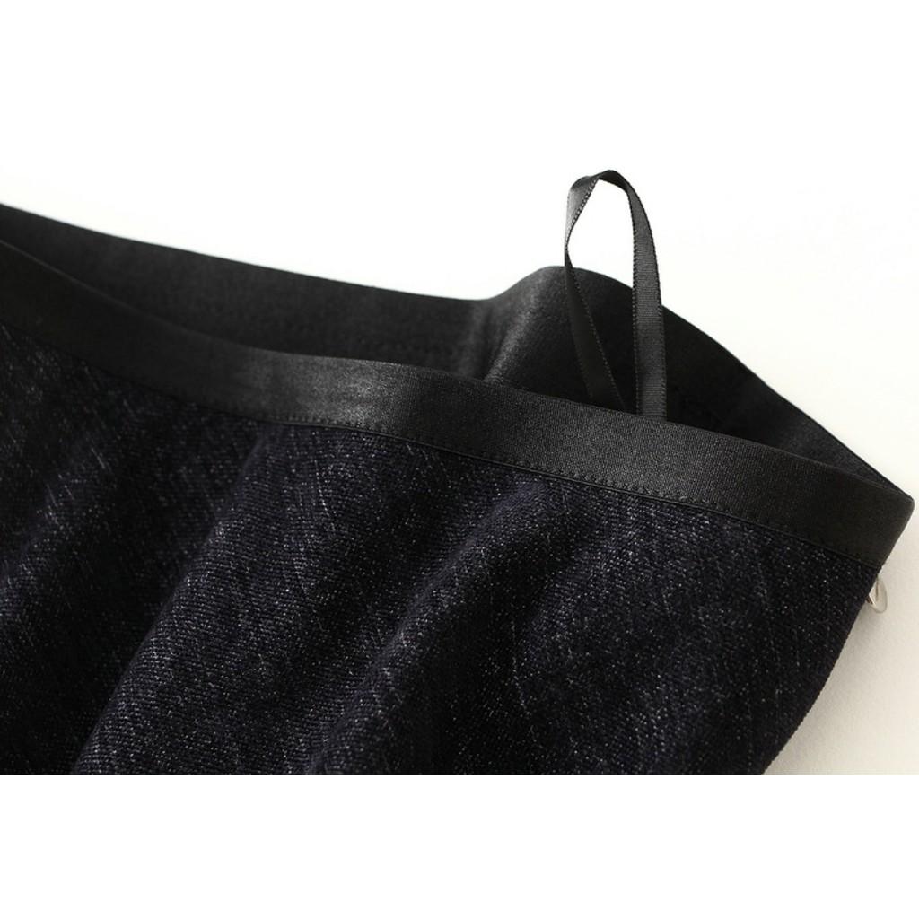 Qooth Mermaid Pencil Skirt Elastic Waist A Line Mid Length Skirt with Decorative Metal Buttons QT2759