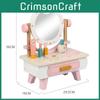 Children Wooden Role Play Makeup Table With Interactive Features For Girls Playroom Decor