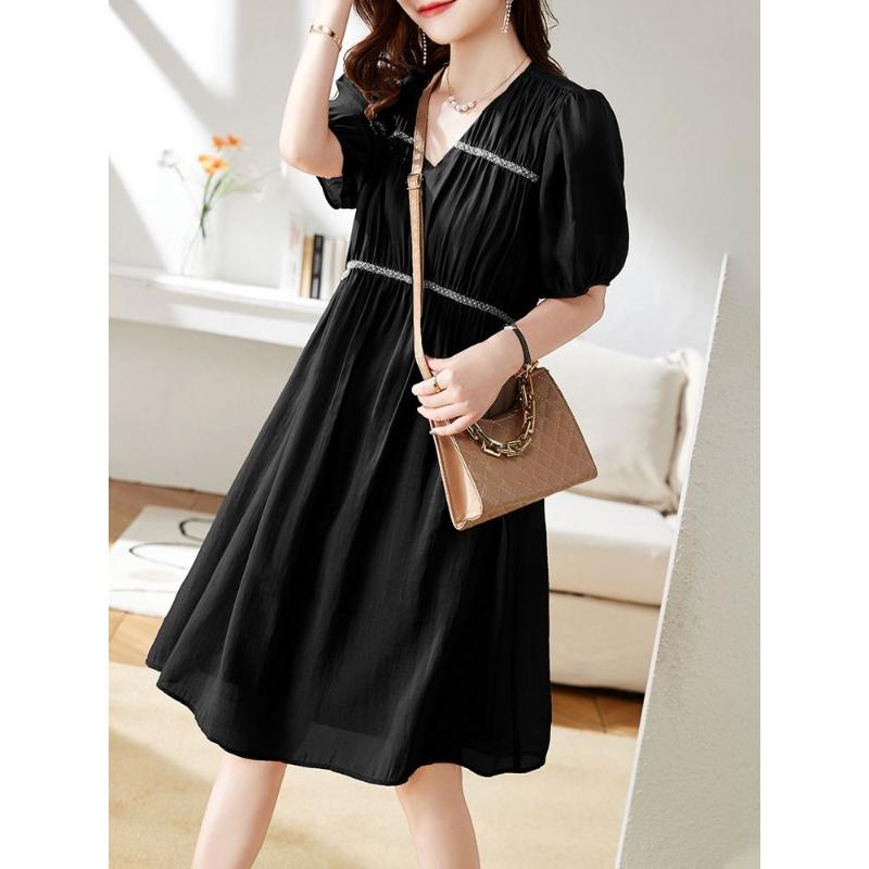 

Сплошное шифоновое платье с v-образным вырезом, женское летнее свободное платье с большим кодом, тонкое платье трапециевидной формы XL чёрный