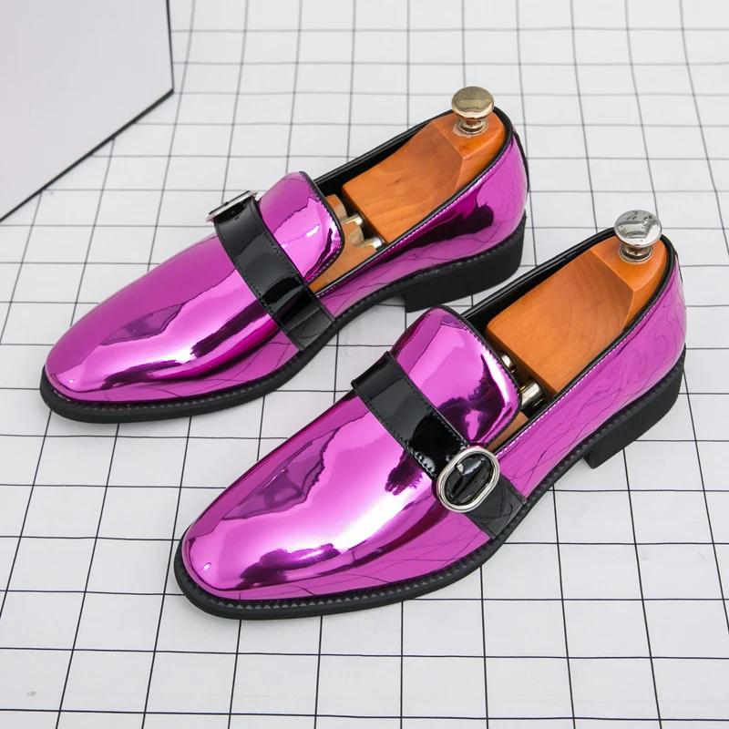 New High Quality Men's Leather Oxfords Black Purple Slip-on Loafers Man Shoes Wedding Office Business Formal Dress Casual Shoes