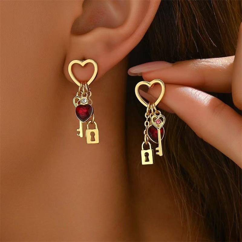 Vintage Wine Red Concentric Knot Stud Earrings for Women Simple Geometric Heart Shape Earrings Aesthetic Party Jewelry Gifts