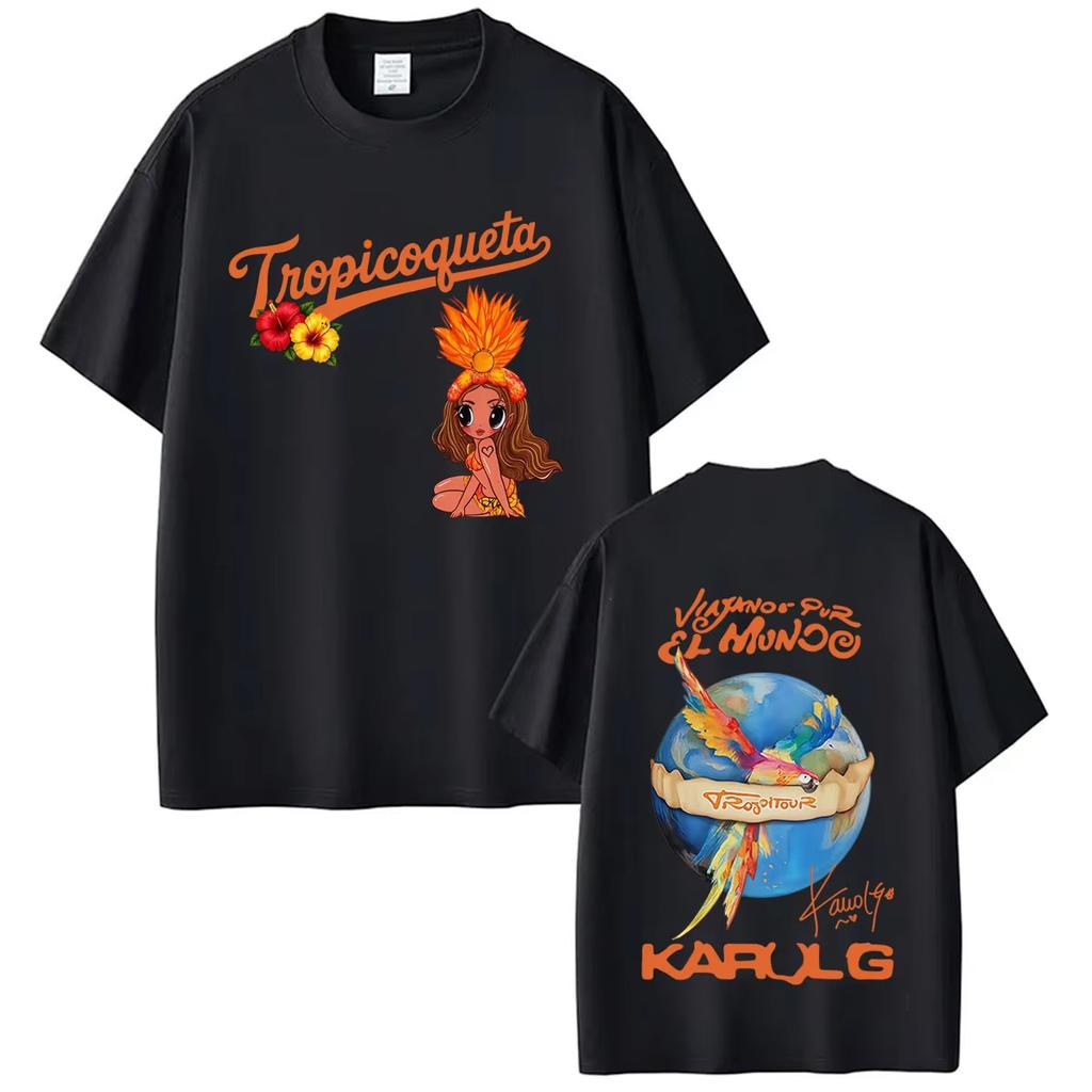 Karol G Tropicoqueta Tour Album 2026 Nadruk Koszulki Męskie Damskie Odzież Moda Estetyczna Koszulka Casual Bawełniane Koszulki Streetwear