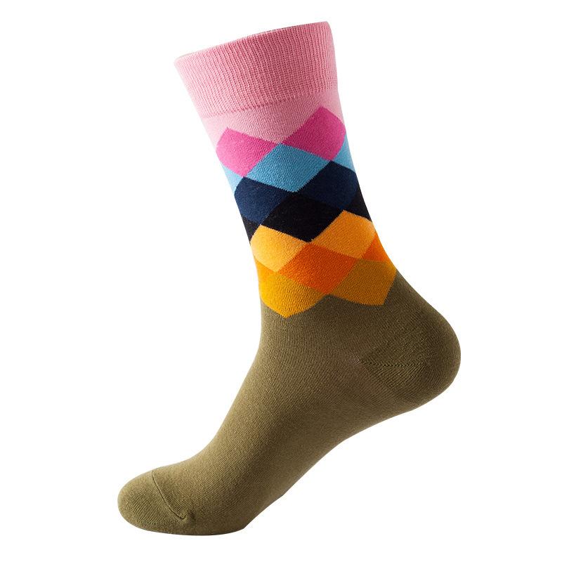 Hundreds Fashion Business Men 100% Cotton Happy Lattice Socks Unisex Boys Combed Hip Hop Street Skateboard Funny High Sox Set