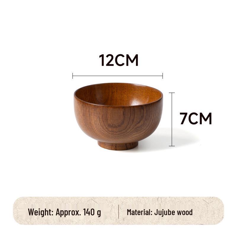 Natural Solid Wood Anti-Scald Jujube Bowl - Chinese Style Children's Rice & Noodle Bowl