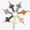 Healing Crystal Crafts Drilled Natural Agate Jesus Crystal Cross Pendant for Religious Jewelry