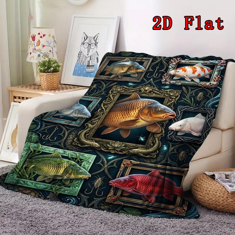 Fish Fantasia 2D Flat Pattern Flannel Blanket, High quality All Seasons, Home Decor, Warmth and Comfort, Perfect for Christmas Gifts.