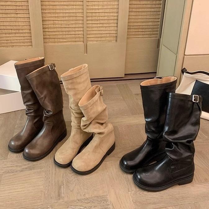 Grape Mother Winter New Long Tube Stacking Boots Women Wear High-end Thin Boots Women's Retro Korean Version Boots