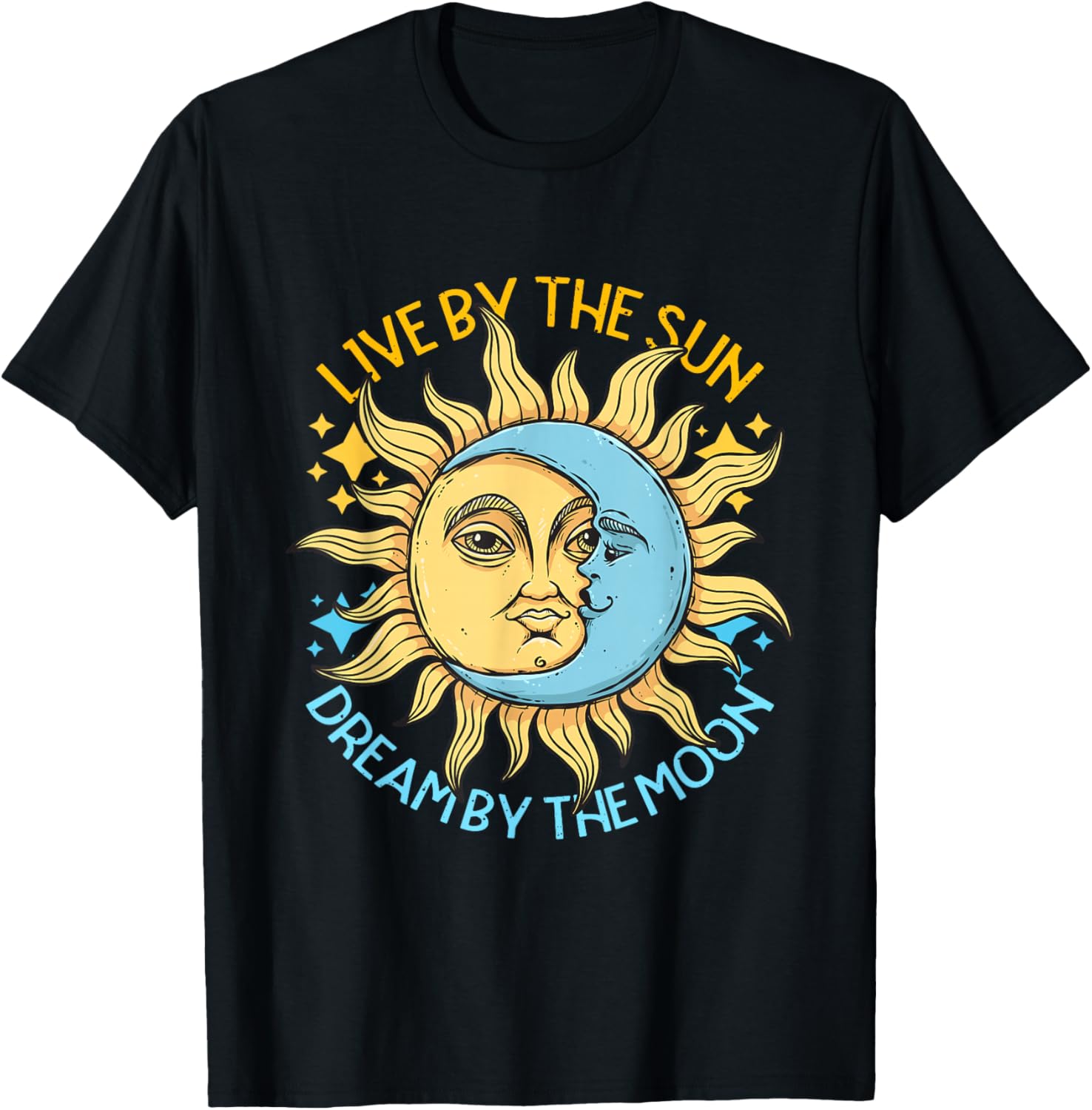 

Sun Moon Celestial Graphic Tee Soft Cotton Casual T-Shirt Retro Astrology Style Trip Apparel 4XL