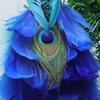 2PCS Simulation Peacock Bird Statue Glitter Clip On Artificial Feathered Peacock with Long Tail for Xmas Tree Holiday