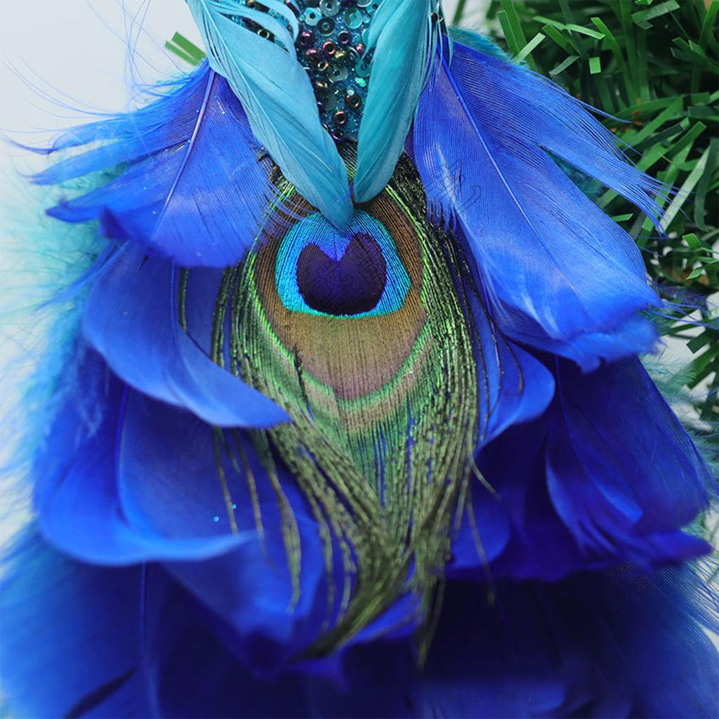2PCS Simulation Peacock Bird Statue Glitter Clip On Artificial Feathered Peacock with Long Tail for Xmas Tree Holiday