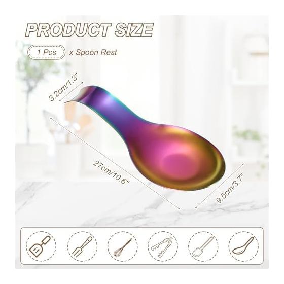 uxcell Spoon Rest 10.6 x 3.7 Inch Stainless Steel Heat Resistant Spatula Ladle Holder Kitchen Utensil Rack Colorful