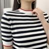Pure Cotton Half-sleeved T-shirt for Women In Summer Updated Round Neck Color Block Striped Sweater Trendyable Versatile Short-sleeved T-shirt Top
