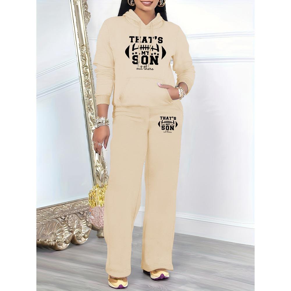 Gentle Style Complete Set of Hoodies and Sweatpants Printed Simple Basic Style Loose Fit Women's Autumn and Winter Set