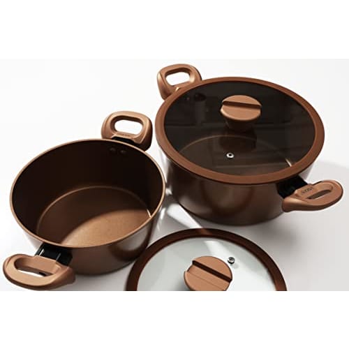 PEARL METAL VISIONS Stew/Curry Pot, 24cm, IH Compatible, with Glass Lid, Gold Coating, CP-8810