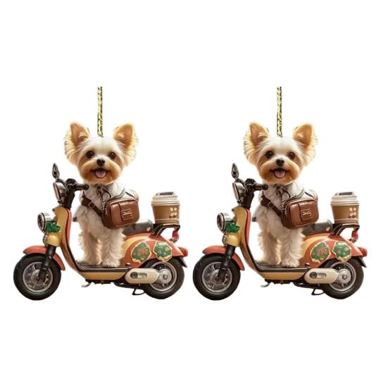 Vánoční dekorace Štěně Jízda na motocyklu Akrylový přívěsek Vánoční stromeček na zavěšení do auta na prázdniny